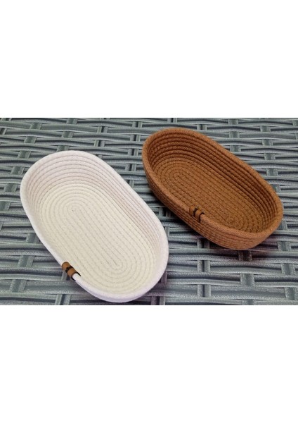 Ev Banyo Oval Hasır Sepet Krem&kahve Jüt Kordon Ip Örme Dikiş Çok Amaçlı Havlu Düzenleyici Organizer