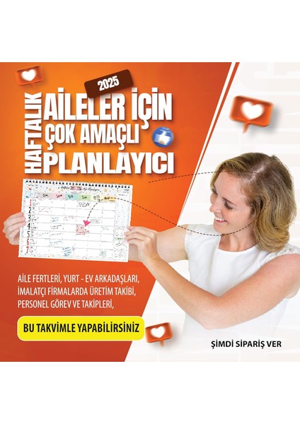 Planlayıcı 2025 Takvimli A4 Ebat 53 Haftalık Planlayıcı Aile Planlayıcı Family