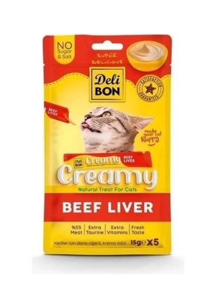 Delibon Creamy Dana Ciğerli Sıvı Kedi Ödül Maması 5X15 gr