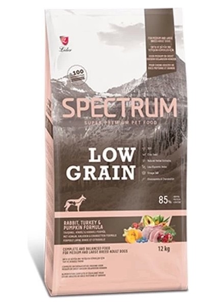 The Best Nzm Spectrum Düşük Tahıllı Tavşanlı Hindili ve Bal Kabaklı Orta ve Büyük Irk Yetişkin Köpek Maması 12 kg