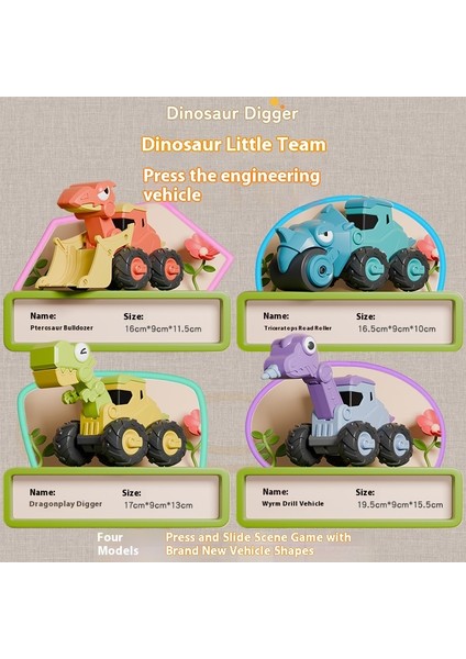 Çocuk Preslenmiş Dinozor Inşaat Aracı Ekskavatör Seti (Yurt Dışından)