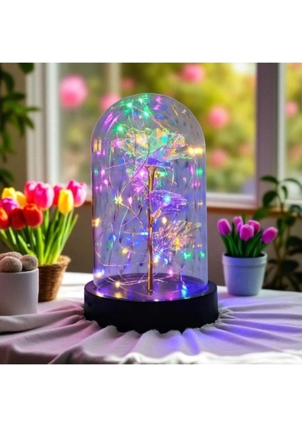 Dekoratif Hediyelik Rengarenk Peri LED Işıklı Solmayan Sonsuzluk Gülü Fanuslu Gece Lambası fiyatları