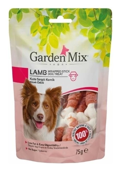 Garden Mix Kuzu Sargılı Kemik Düşük Yağlı Şekersiz Köpek Ödül Maması 75 gr