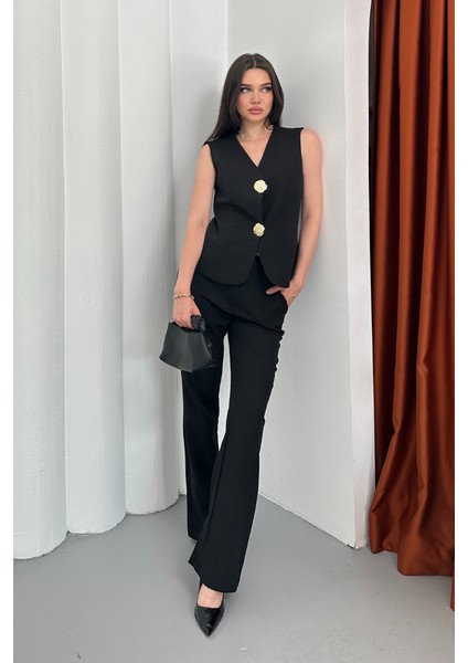 Kadın Ikili Alt Üst Takım Şık Düğme Detaylı Yelek Pantolon Takım fiyatları