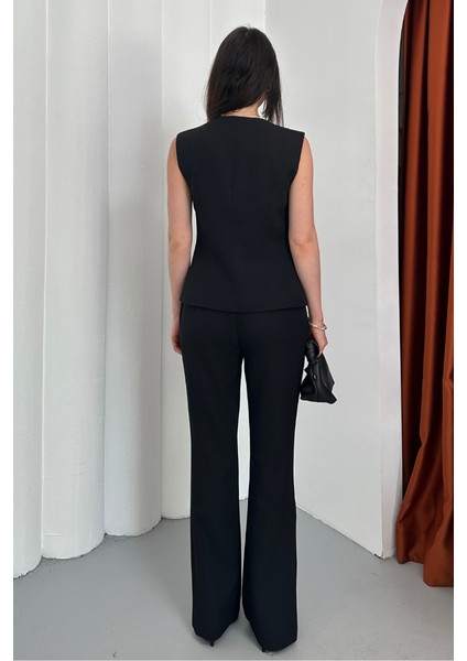 Kadın Ikili Alt Üst Takım Şık Düğme Detaylı Yelek Pantolon Takım indirimleri