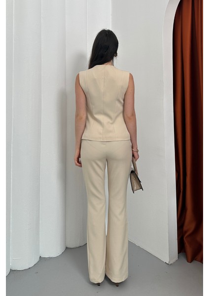 Kadın Ikili Alt Üst Takım Şık Düğme Detaylı Yelek Pantolon Takım indirimleri