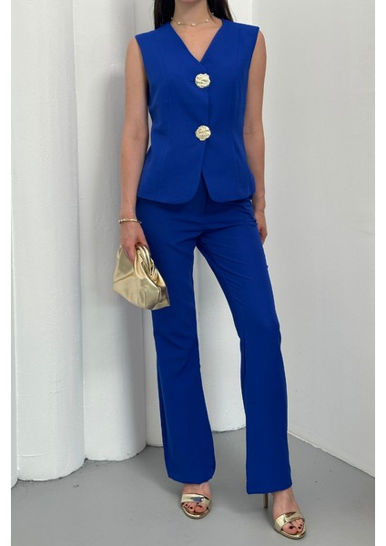 Kadın Ikili Alt Üst Takım Şık Düğme Detaylı Yelek Pantolon Takım fırsatları