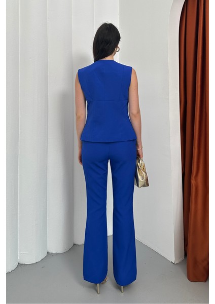 Kadın Ikili Alt Üst Takım Şık Düğme Detaylı Yelek Pantolon Takım indirimleri