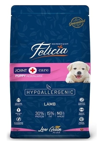 Felicia Düşük Tahıllı Hipoalerjenik Kuzu Etli Orta ve Büyük Irk Yavru Köpek Maması 15 kg