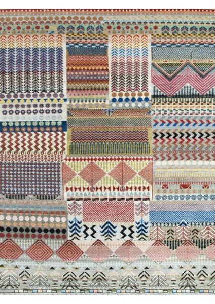 Barcelona Koleksiyonu Çok Renkli Karma Geometrik Motifler Desenli Vintage Dekoratif Halı 32 fiyatları