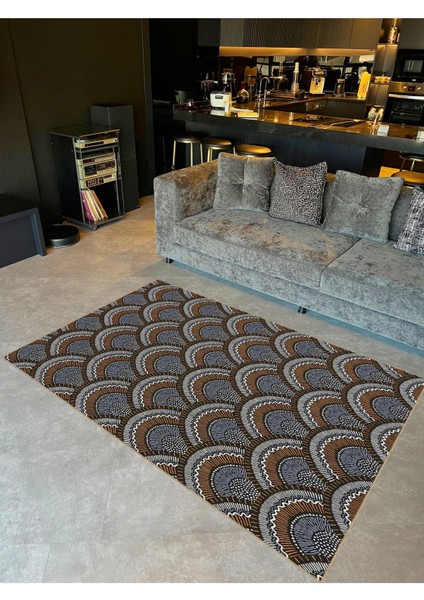 Buse Koleksiyonu Koyu Tonlarda Geleneksel Motifli Dokuma Taban Modern Dekoratif Halı BUSE44