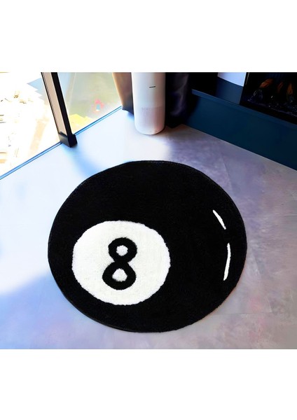 Buse Koleksiyonu Siyah Sekiz Bilardo Topu Yuvarlak Dokuma Taban Halı BUSE47