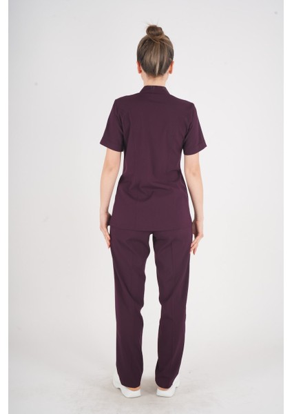Aylu Model Soft Likra Mürdüm Doktor Hemşire Hastane Scrubs Üniforma Takımı