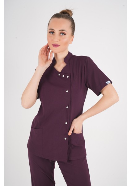 Aylu Model Soft Likra Mürdüm Doktor Hemşire Hastane Scrubs Üniforma Takımı