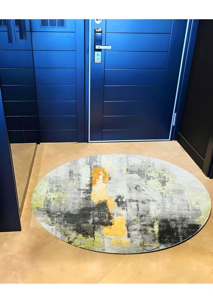 Barcelona Koleksiyonu Yuvarlak Gri Sarı Soyut Desenli Dokuma Taban Modern Dekoratif Halı BARCELONA75 fiyatları