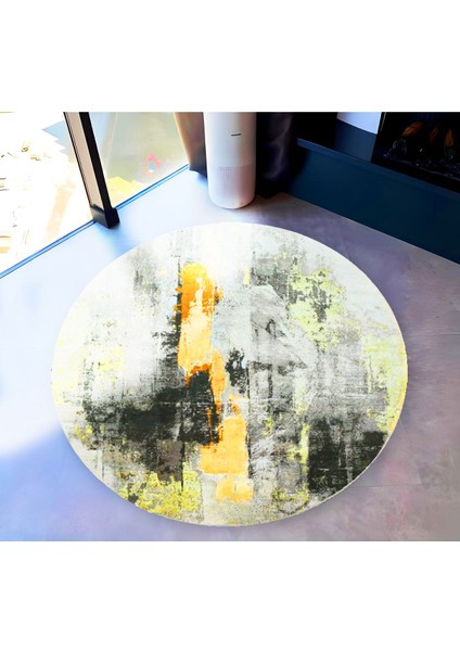 Barcelona Koleksiyonu Yuvarlak Gri Sarı Soyut Desenli Dokuma Taban Modern Dekoratif Halı BARCELONA75 modelleri