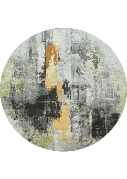 Barcelona Koleksiyonu Yuvarlak Gri Sarı Soyut Desenli Dokuma Taban Modern Dekoratif Halı BARCELONA75 fırsatları