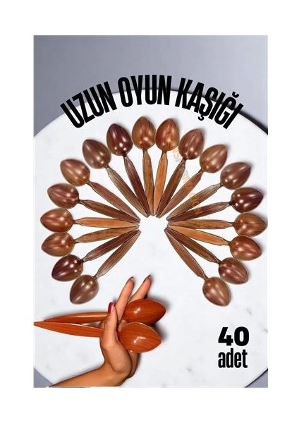 Uzun Oyun Kaşığı Halk Oyunu Kaşığı - Kına Kaşığı Uzun Saplı Zeybek Oyun Kaşığı 40 Adet