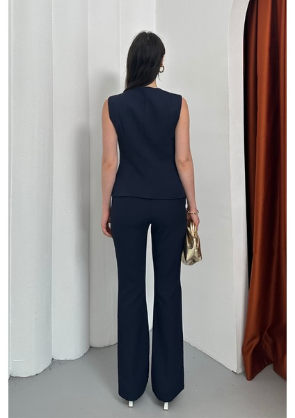 Kadın Ikili Alt Üst Takım Şık Düğme Detaylı Yelek Pantolon Takım indirimleri