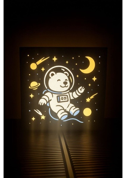 Renkli Uzay Temalı Sevimli Ayı Çocuk Gece Lambası