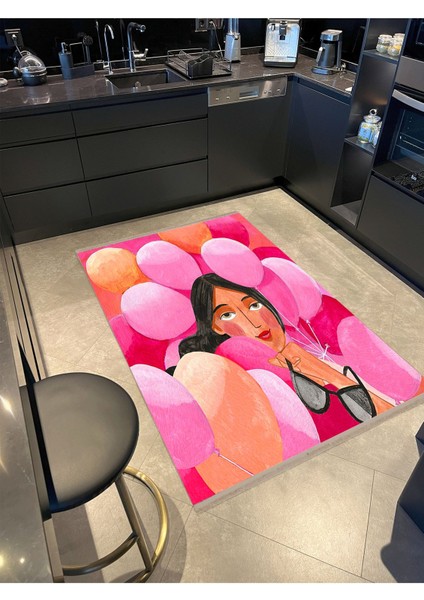Barcelona Koleksiyonu Karikatür Temalı Balonların Içinde Kadın Figürü Desen Modern Dekoratif Halı 11