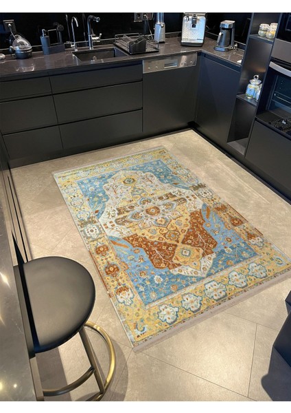 Barcelona Koleksiyonu Bej Mavi Temalı Geleneksel Motif Desenli Vintage Dekoratif Halı 19 modelleri