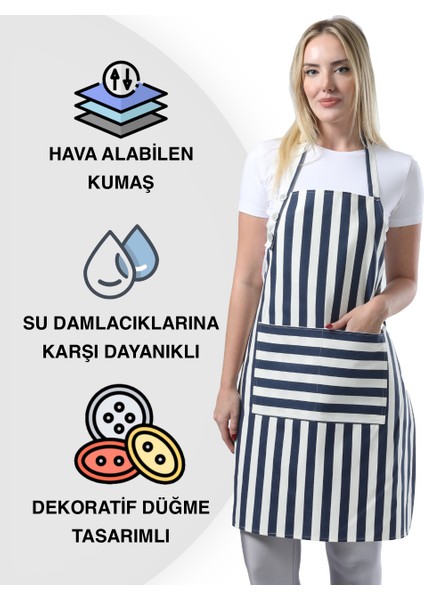 Boyun Ayarlı,sugeçirmez,cepli Şef,aşçı, Mutfak Önlüğü,cafe,barista, Lacivert ve Beyaz Çizgili Önlük,kuaför,ressam ve Çiçekçiönlükleri