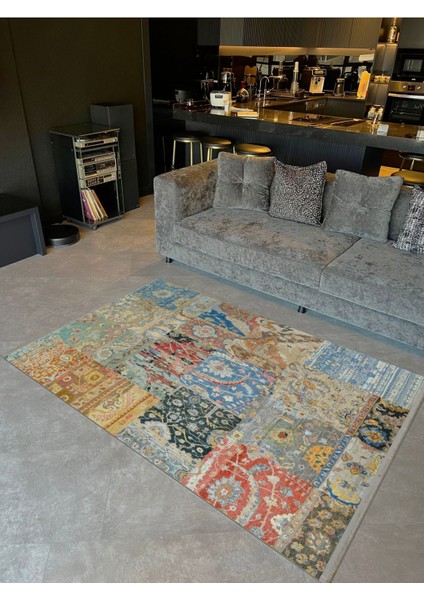 Barcelona Koleksiyonu Çok Renkli Eskitme Patchwork Görünümlü Dekoratif Halı BARCELONA47
