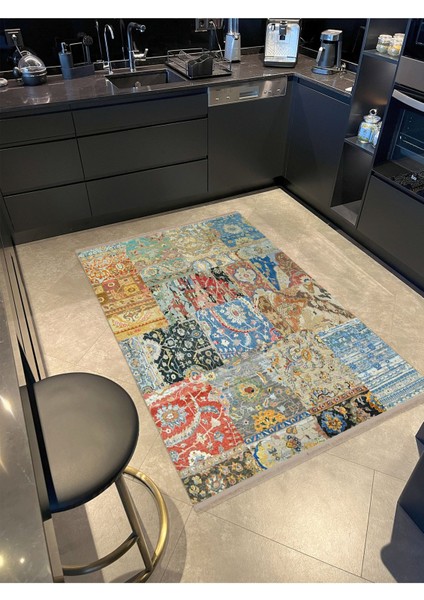 Barcelona Koleksiyonu Çok Renkli Eskitme Patchwork Görünümlü Dekoratif Halı BARCELONA47