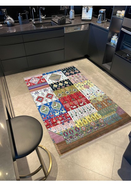 Barcelona Koleksiyonu Karma Renkler Etnik Motif ve Çiçek Desenli Vintage Dekoratif Halı 29