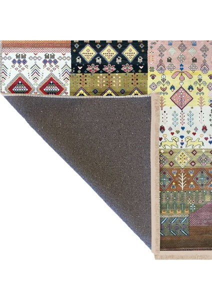 Barcelona Koleksiyonu Karma Renkler Etnik Motif ve Çiçek Desenli Vintage Dekoratif Halı 29