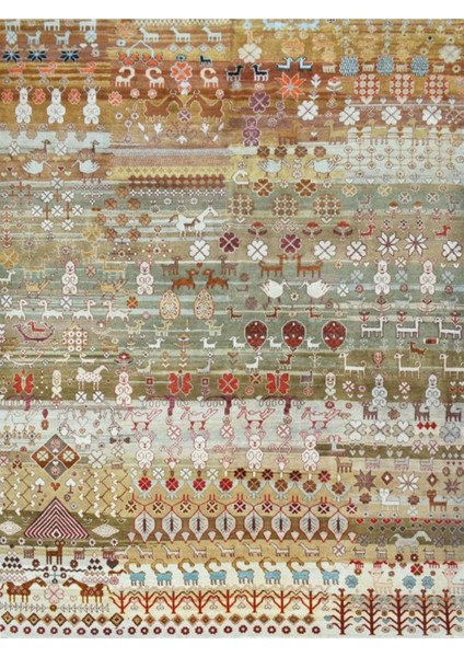 Barcelona Koleksiyonu Hayvan Figürleri ve Çiçek Desenli Vintage Dekoratif Halı 31
