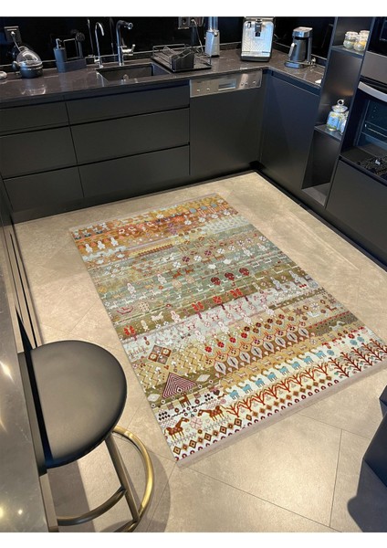 Barcelona Koleksiyonu Hayvan Figürleri ve Çiçek Desenli Vintage Dekoratif Halı 31