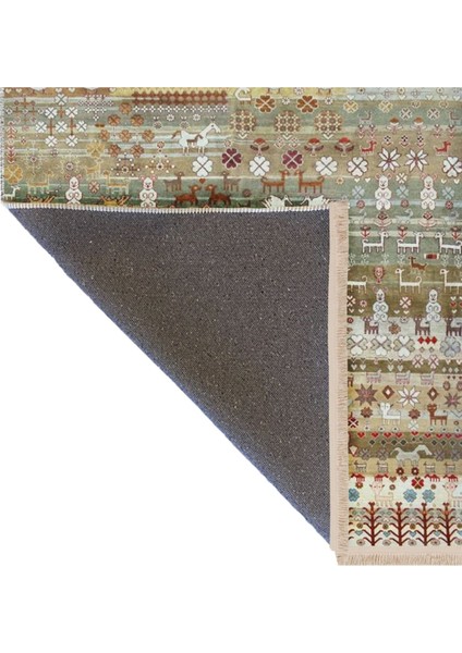 Barcelona Koleksiyonu Hayvan Figürleri ve Çiçek Desenli Vintage Dekoratif Halı 31