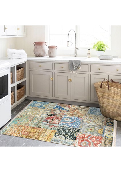 Barcelona Koleksiyonu Çok Renkli Geleneksel Motif ve Çiçek Desenli Vintage Dekoratif Halı 25 fırsatları