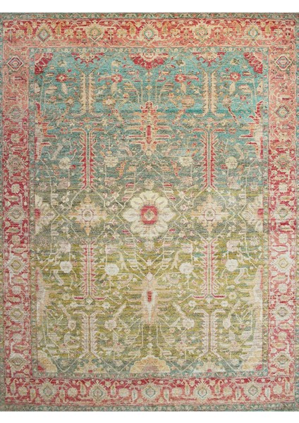 Barcelona Koleksiyonu Yeşil ve Mavi Tonlar Eskitme Çiçek Motifleri Desenli Vintage Dekoratif Halı 53 fiyatları