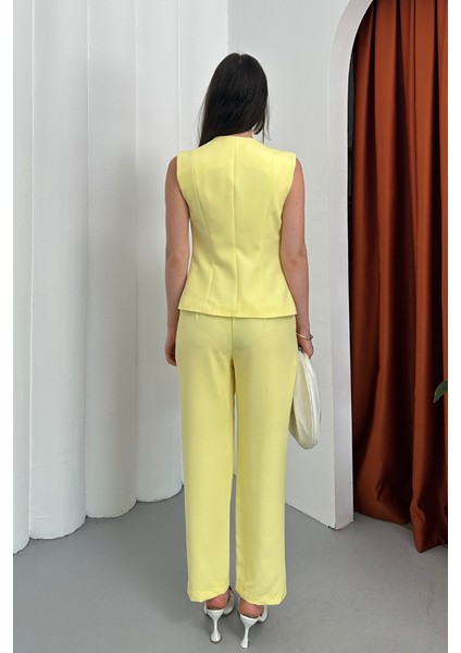 Kadın Ikili Alt Üst Takım Şık Düğme Detaylı Yelek Pantolon Takım indirimleri