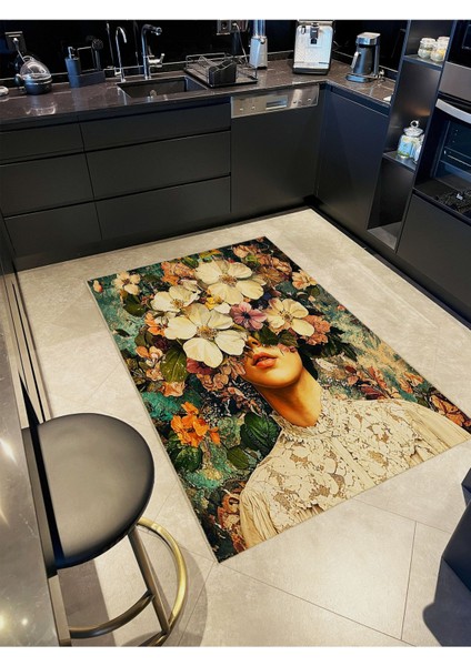 Buse Koleksiyonu Eskitme Görünümlü Çiçek Detaylı Kadın Desenli Dokuma Taban Dekoratif Halı BUSE09 fiyatları