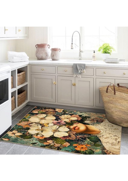 Buse Koleksiyonu Eskitme Görünümlü Çiçek Detaylı Kadın Desenli Dokuma Taban Dekoratif Halı BUSE09 modelleri