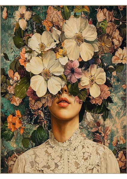 Buse Koleksiyonu Eskitme Görünümlü Çiçek Detaylı Kadın Desenli Dokuma Taban Dekoratif Halı BUSE09 indirimleri