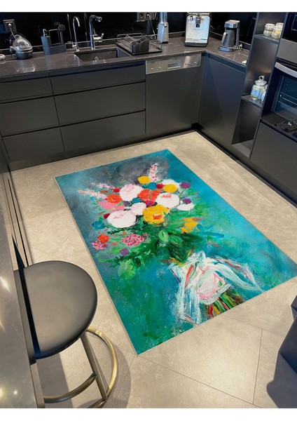 Buse Koleksiyonu Pastel Boya Görünümlü Çiçek Buketi Desenli Dokuma Taban Dekoratif Halı BUSE18 fiyatları