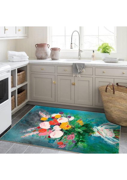 Buse Koleksiyonu Pastel Boya Görünümlü Çiçek Buketi Desenli Dokuma Taban Dekoratif Halı BUSE18 modelleri