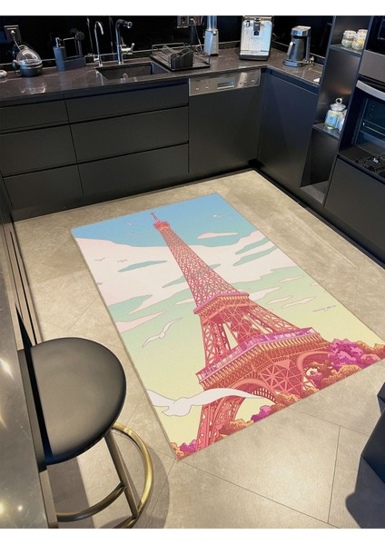 Buse Koleksiyonu Çok Renkli Pastel Tonlarda Eyfel Desenli Dokuma Taban Modern Dekoratif Halı BUSE26 fiyatları
