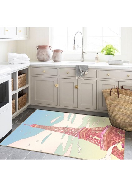 Buse Koleksiyonu Çok Renkli Pastel Tonlarda Eyfel Desenli Dokuma Taban Modern Dekoratif Halı BUSE26 modelleri