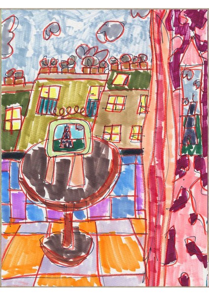 Buse Koleksiyonu Çok Renkli Karalama Resim Desenli Dokuma Taban Modern Dekoratif Halı BUSE23