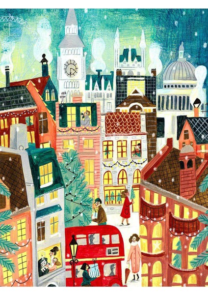 Barcelona Koleksiyonu Karikatürist Temalı Kış Gecesi'nde Şehir Desenli Modern Dekoratif Halı 10 fiyatları