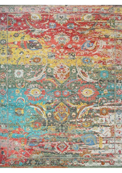 Barcelona Koleksiyonu Çok Renkli Soyut Motifler ve Geleneksel Desenli Vintage Dekoratif Halı 40