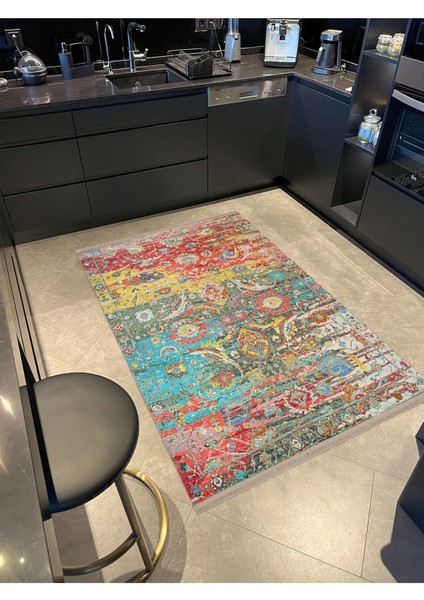 Barcelona Koleksiyonu Çok Renkli Soyut Motifler ve Geleneksel Desenli Vintage Dekoratif Halı 40