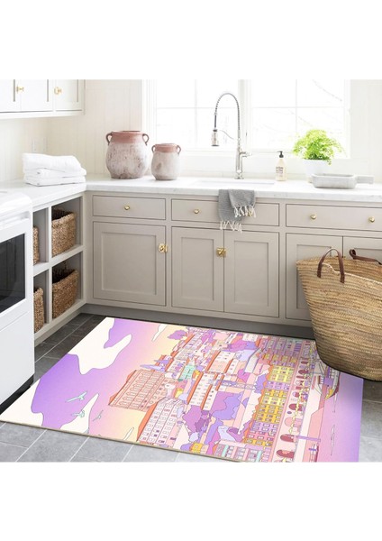 Buse Koleksiyonu Pembe Lila Tonlu Manzara Desenli Dokuma Taban Modern Dekoratif Halı BUSE29 modelleri