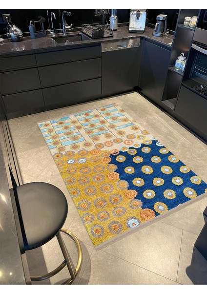Barcelona Koleksiyonu Sarı Mavi Temalı Dokuma Taban Modern Dekoratif Halı BARCELONA46 fiyatları